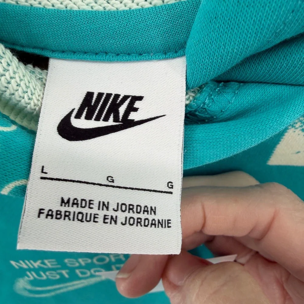Nike Kids Hoodie Turquoise All Over Logo Print Graphic Sweatshirt Size Large NEW